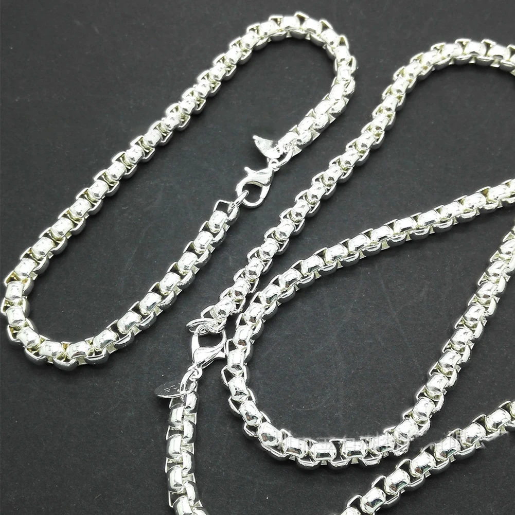Fashion 925 Sterling Silver Men's Necklaces Box Chain Bracelet Party Wedding Jewelry Gift Sets For Woman