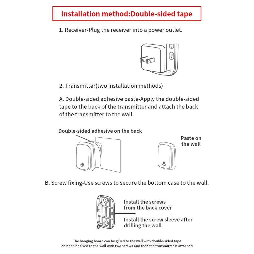 Водонепроницаемый беспроводной дверной звонок CACAZI с автономным питанием для