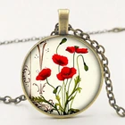 Заявлениеновые очаровательные кулон в виде мака Стекло кулон Цепочки и ожерелья красный картина с изображением цветков мака Цепочки и ожерелья подарок для женщин, влюбленных, для девочек.