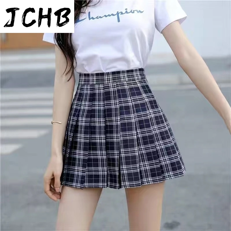 

Pleated Plaid Skirts Girly Sexy Short Skirt Korean Style Spring Summer Skirt Casual High Waist Zipper Pleated Short Skirt Women