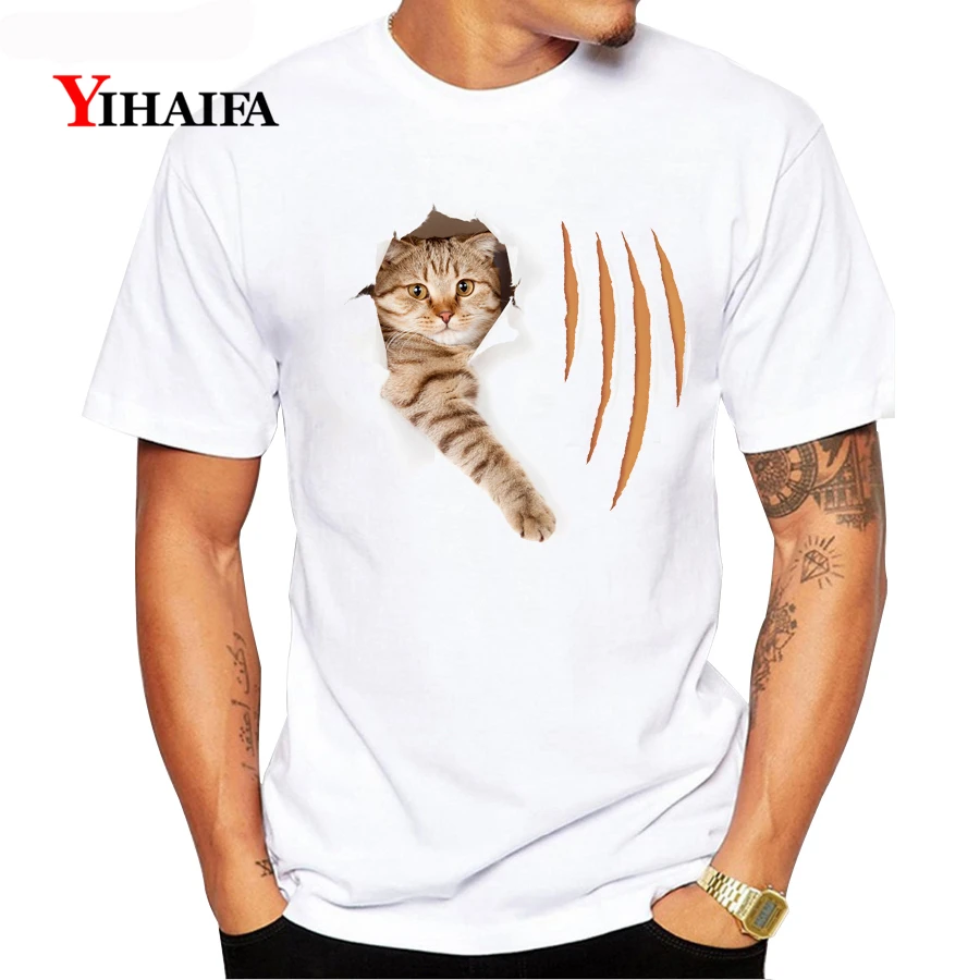Стильная мужская футболка облегающая графическая с принтом кота животного roupas
