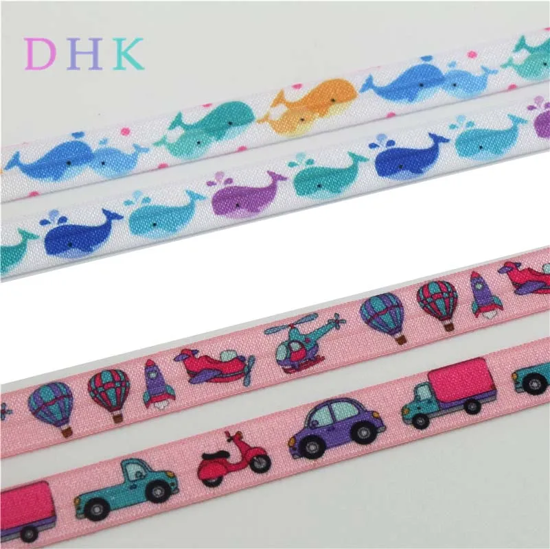 DHK 5/8'' 5yards animals cars whale printed Fold Elastic FOE stretch ribbon hairbow headwear headband DIY OEM E1669 | Дом и сад