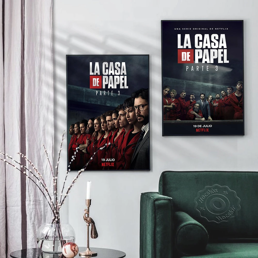 

La casa de papel TV Show Season 4 3 Retro Posters Wall Art Painting Canvas Prints Pictures Home Room Decor Vintage Wall Stickers