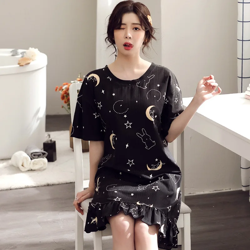 

Pajamas women's skirts with stitched silk short-sleeved nightdresses spring and autumn summer home service