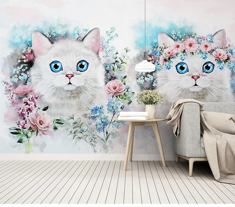 Фотообои на заказ 3D фото обои цветок кошка девушка комната детская спальня декоративный фон Настенные обои живопись