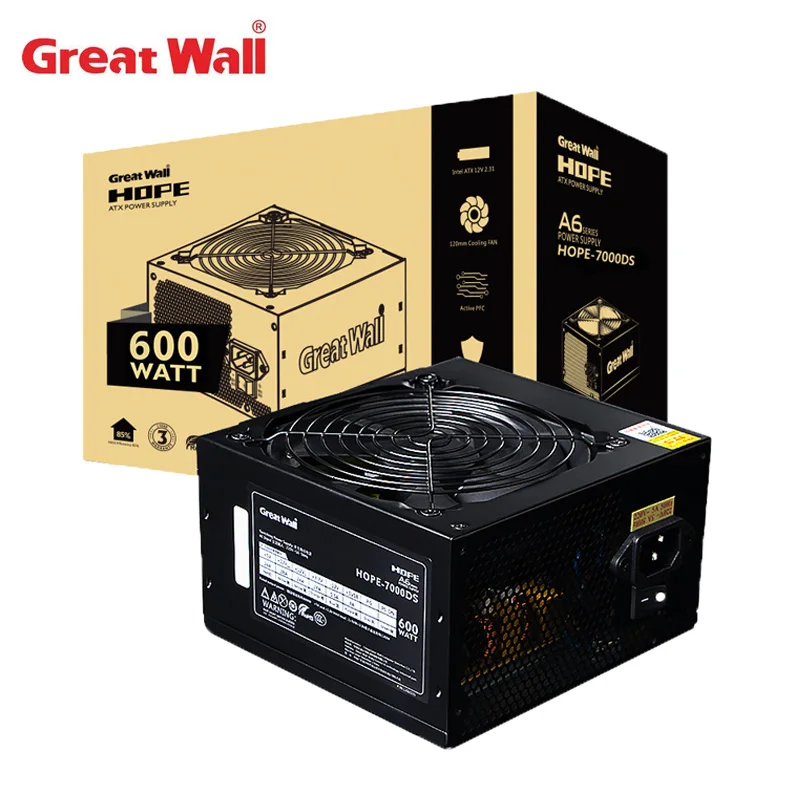 

Great Wall 80Plus Bronze PC Power Supply Non-Modular Rated Power 600W 12V ATX PSU Active PFC 120mm Fan PWM