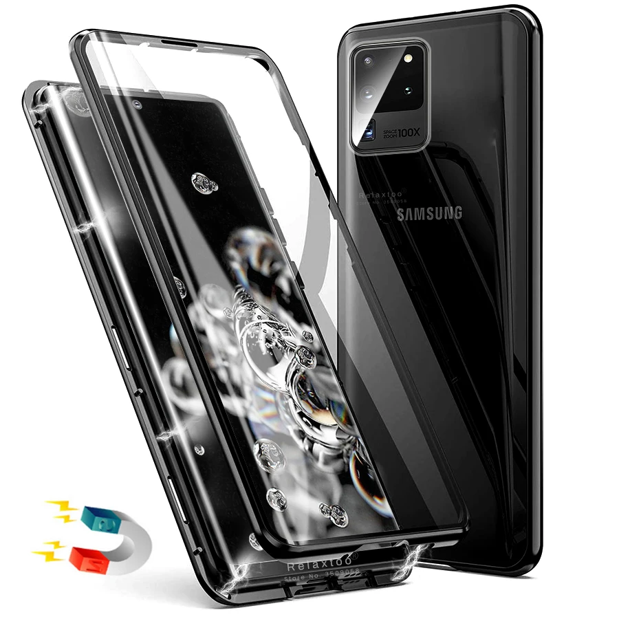 360 полностью закрытый Магнитный чехол-книжка из закаленного стекла для Samsung S20 Ultra