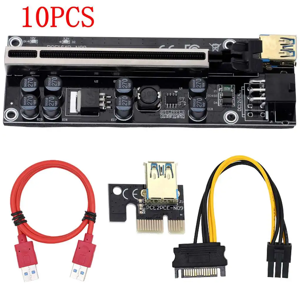 10 шт. VER009S Plus PCI-E PCIE Riser 009s 6pin PCI Express адаптер карта Molex USB 3,0 кабель 1X 16X удлинитель - изображение