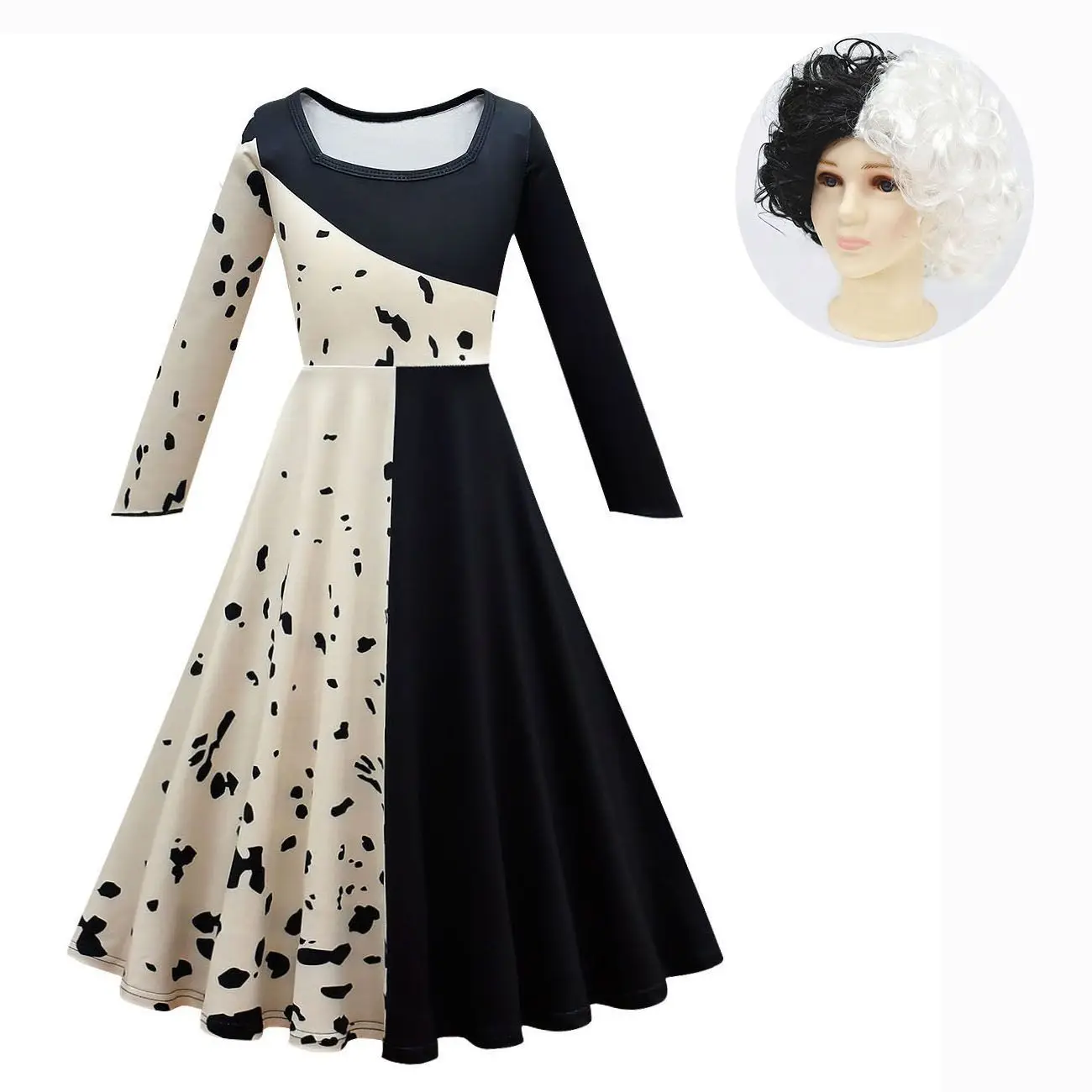 Костюмы для косплевечерние CVVK из фильма Cruella De Vil детское платье черного и белого
