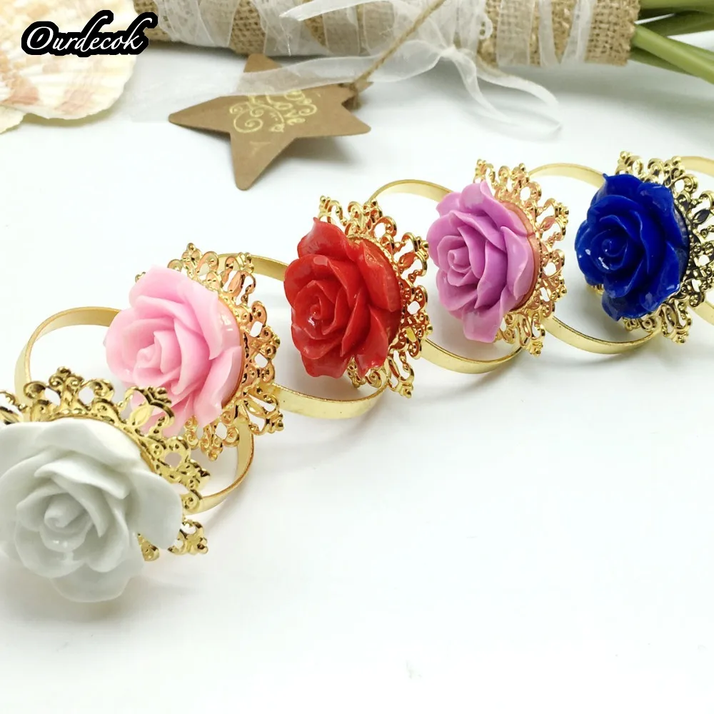 25 шт./лот белый цвет цветов розы Декор золото кольца для салфеток Кольца