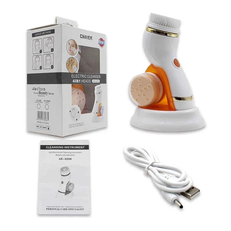 

Cleaning Brush Electric Cleaning 4 in 1 Facial Brush Deep Facial Cleaning USB Waterproof Massage Brush Skin Care Cleaner