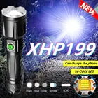 Модернизированный мощный светодиодный фонарик XHP199, водонепроницаемый Ультраяркий фонарь с аккумулятором и зумом для кемпинга, XHP50