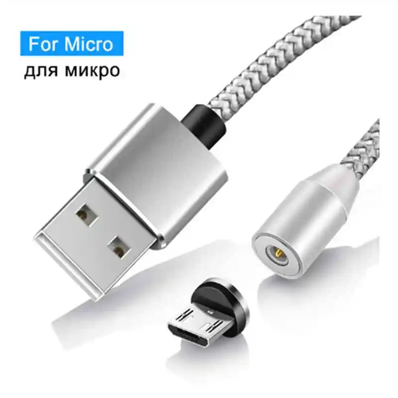 Silver Магнитный кабель 3 в 1, кабель Micro USB type C для iPhone X 7, samsung, S10, Oppo, htc, LG, 1 м, 2,4 А, Магнитный адаптер для зарядного устройства, кабели для телефонов - Тип штекера: Silver