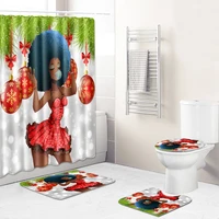african girl shower curtainbath mattoilet pad set anti slip toilet carpet flannel bath mat 4 pcs christmas decoration