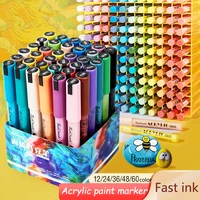1224364860color acrylic paint pens set brush tip permanent painting markers pen for wood stone rock painting fabric glass