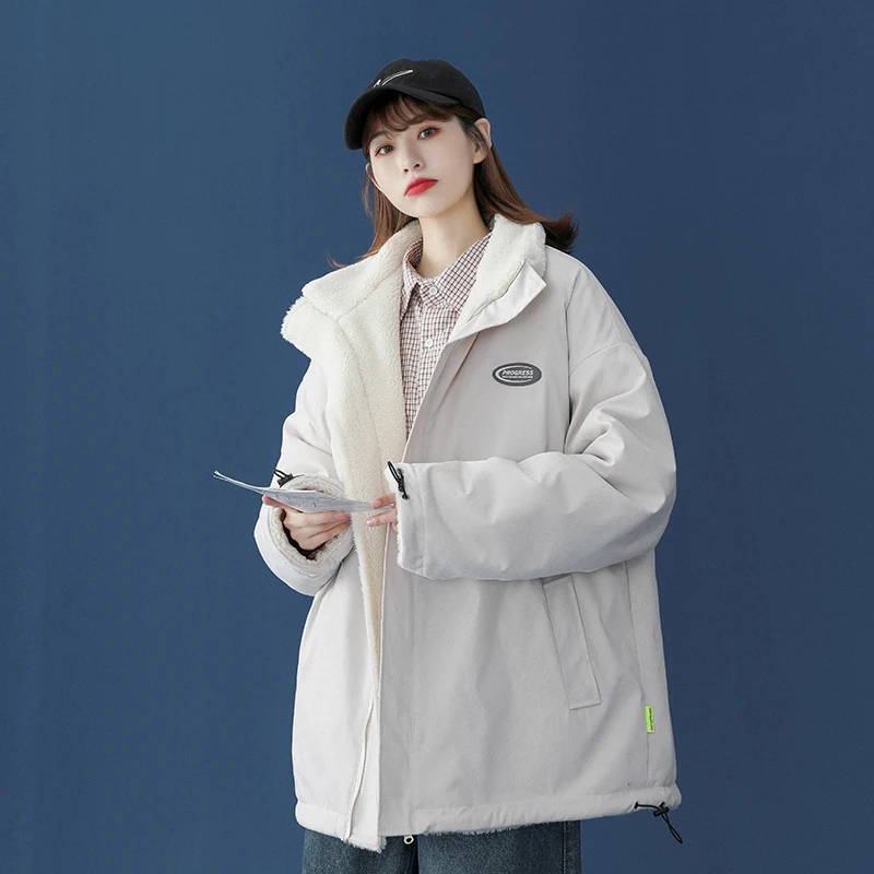 

Double-sided cotton-padded jacket women Korean version of loose lamb wool padded jacket 2021 new student sweet cotton jacket