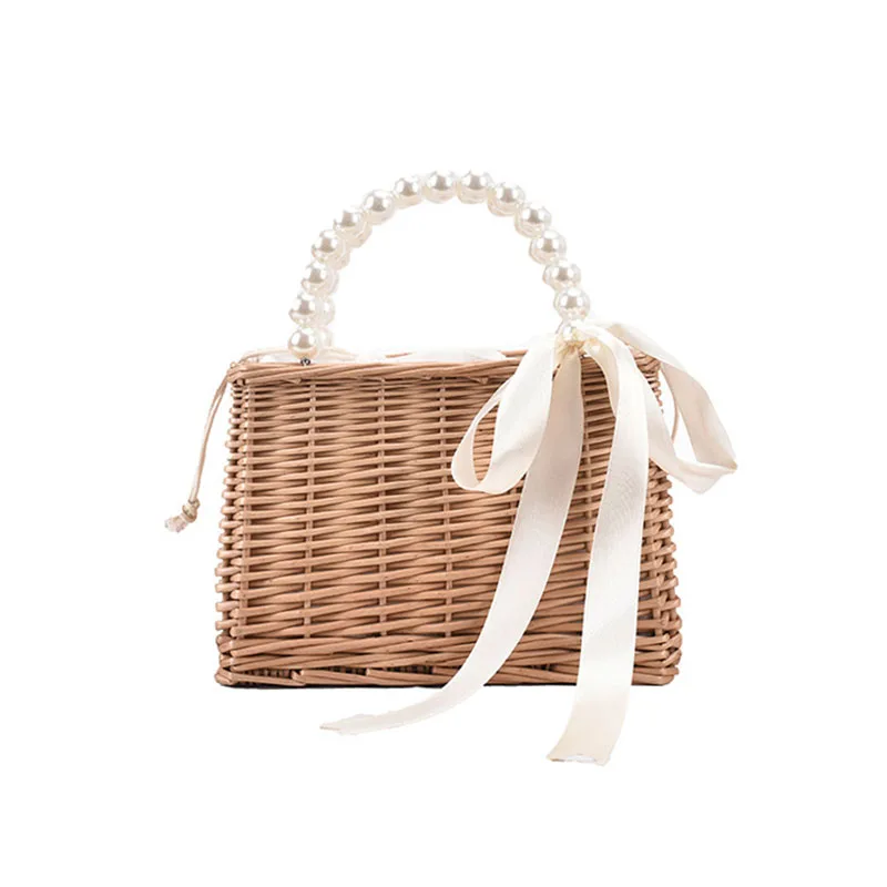 

Pearl Handle Design Beach Weave Handbag 2021 Summer Quality Rattan Handmade Tote Straw Women's Designer Travel Shoulder Bag
