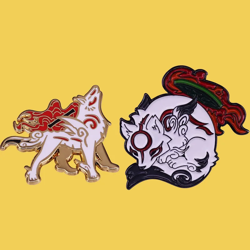 

Japanese Mythology Sun Goddess Amaterasu Okami Wolf Enamel Brooch Pin Lapel Hard Metal Pins Brooches Badges Exquisite Jewelry