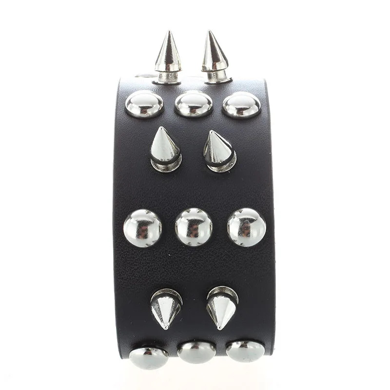 Metal leather men bracelet with Spikes Studded Black | Электроника