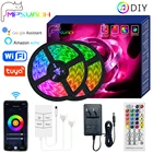 Светодиодные ленты RGB 5050, гибкая лента сделай сам, Диодная, музыка, синхронизация, изменение цвета, Wi-Fi, умный помощник, дистанционное управление