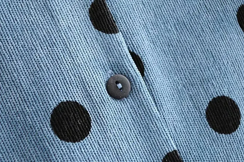 Женская Вельветовая блузка в горошек зимняя повседневная утепленная синяя с