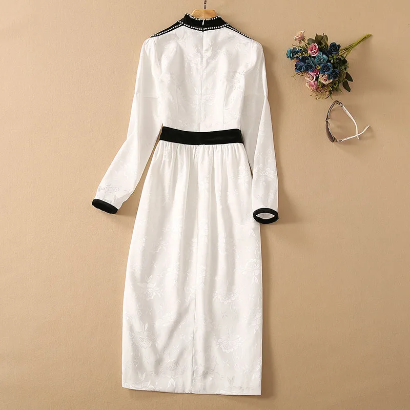 

Top Quality New 2021 Summer Dress Women V-Neck Vintage Print Crystal Beading Deco Split Sexy Long Sleeve Midi Party Pencil Dress