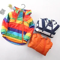 autumn winter children outerwear kids warm coat hooded thickening waterproof windproof for boys girls rainbow stripe jacket 2 7y