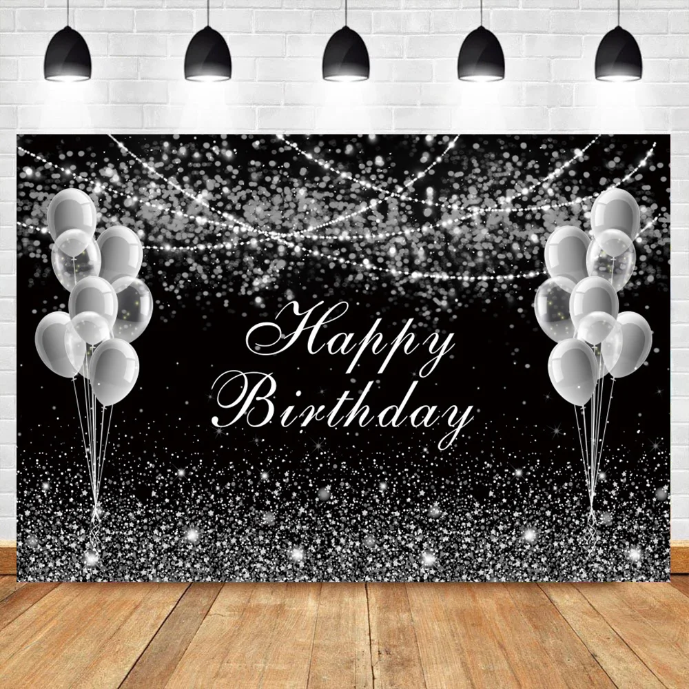 

Фоны для фотосъемки черные Серебряные воздушные шары в горошек свет боке День Рождения Вечеринка семейная съемка фотографический фон