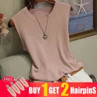 Женский топ-жилет с круглым вырезом, широкая тонкая однотонная трикотажная блузка без рукавов с круглым вырезом, лето 2021