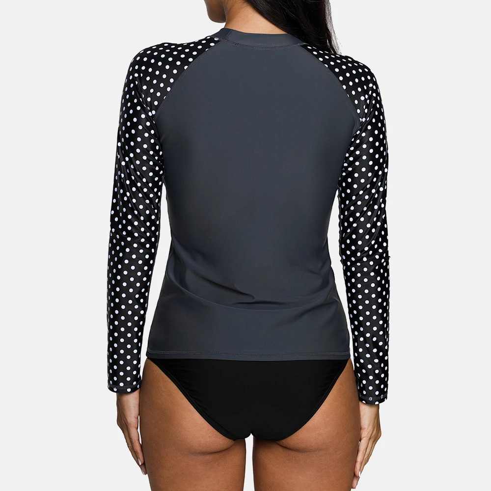 Женский Rashguard с длинным рукавом Anfilia однотонный купальник в горошек топ для