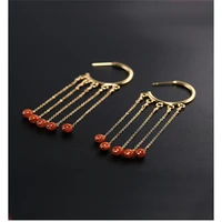daimi liangshan south red agate tassel earrings gemstones womens day genuine ran yellow 14k gold injection long ear hook