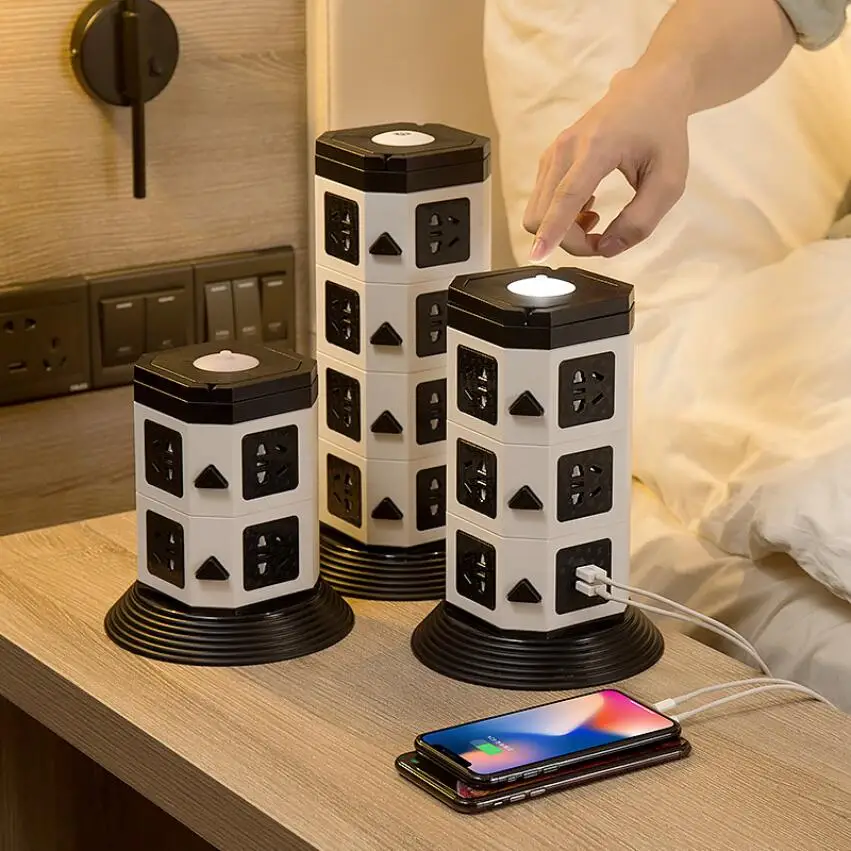 Tower Power Strip Vertical Desktop Multi Socket 7/11/15 Outlet with Dual USB 1.8M Extension cord Overload Protection | Обустройство