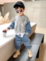 boys fashion clothing sets spring and autumn 2021 childrens denim korean style suit for kids two piece jacket
