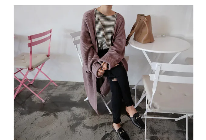 Yocalor Fashion Long Cardigan Women Harajuku Loose Knit Sweater Women Casual Black Oversized Jacket Coat Autumn