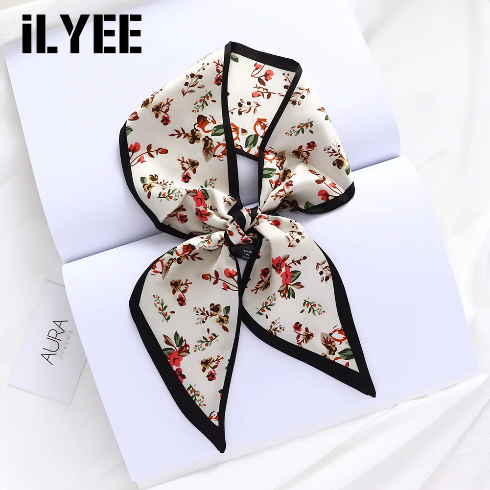 

ILYEE 2021 New Designer Floral Long Skinny Hair Headband Scarf Women Polka Dot Print Silk Head Wrap Scarfs for Ladies Bandanas