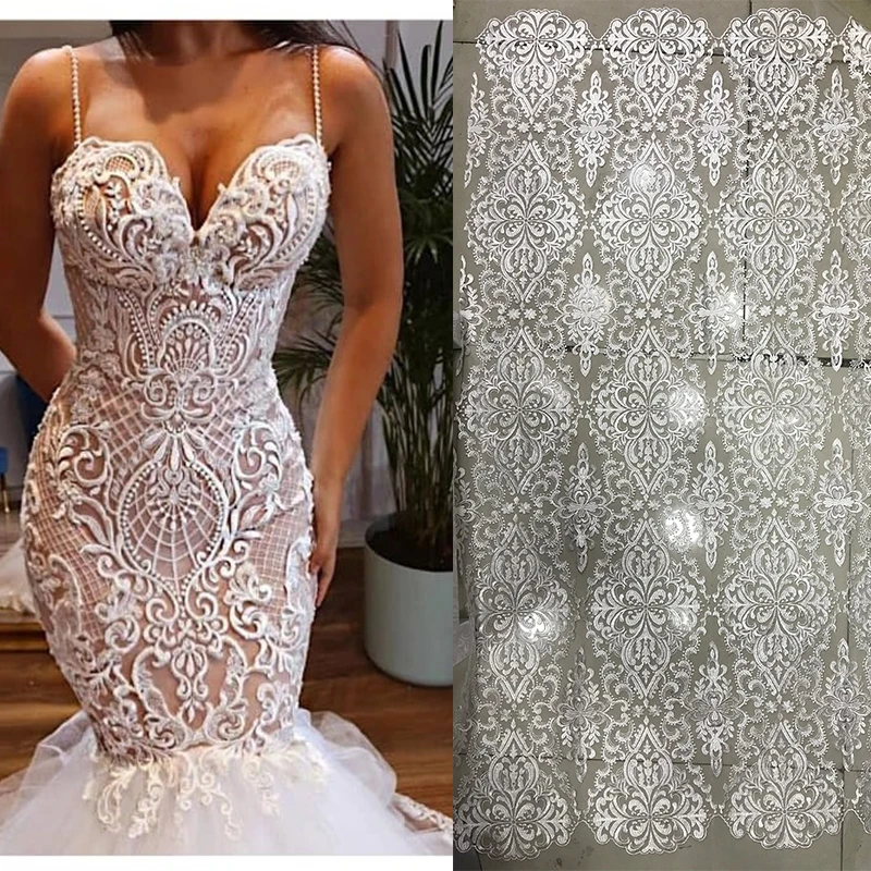 Цвет слоновой кости кружевная белая ткань 3 ярдов африканская Тюль с свадебным