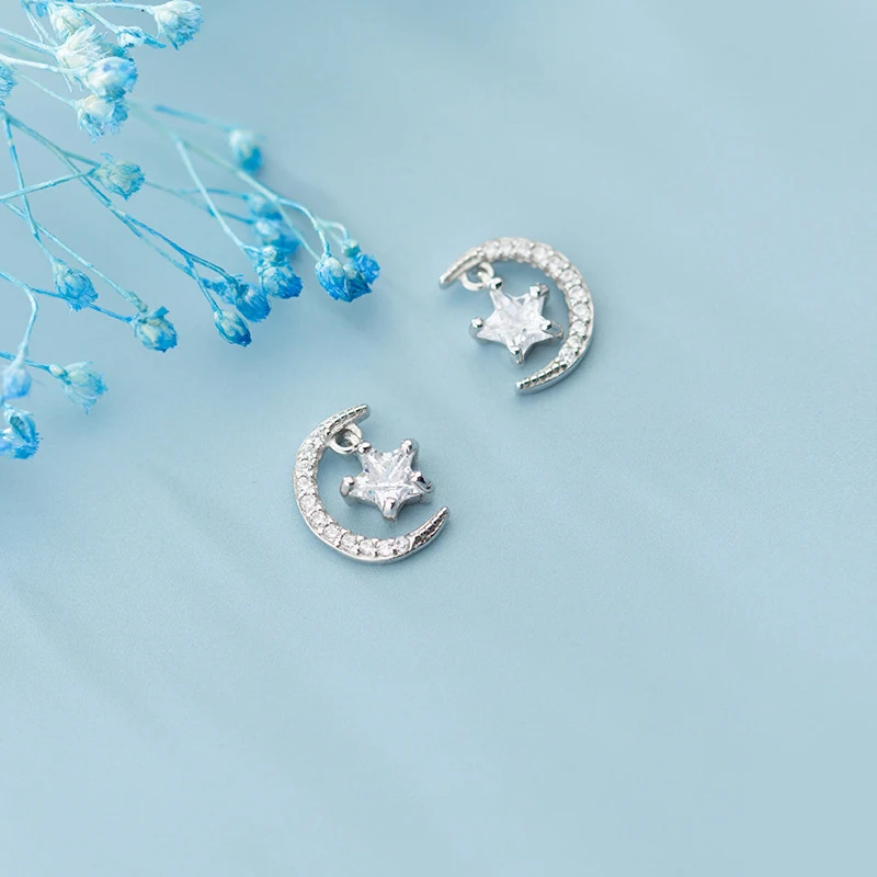 Женские серьги-гвоздики из серебра 925 пробы с Луной серебряные серьги | Украшения