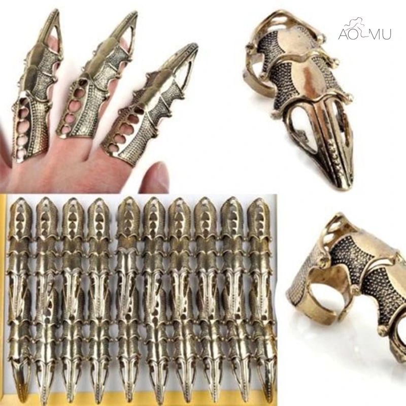5Pcs/Lot Gothic Punk Hinged Knuckle Joint Full Finger Spike Armor Rings Claw Bulks Wholesale Jewelry