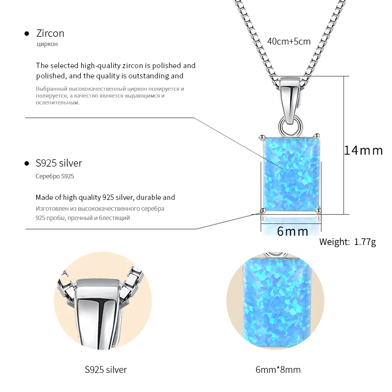 Женское ожерелье из серебра 925 пробы с квадратным огненным опалом 40 + 5 см |