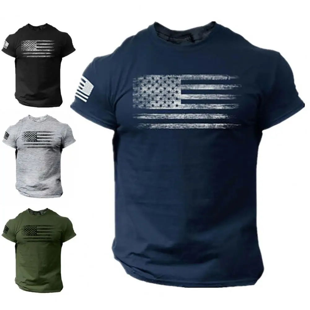 

Men T-shirt Printed Breathable Summer Round Neck Short Sleeve Top for Party