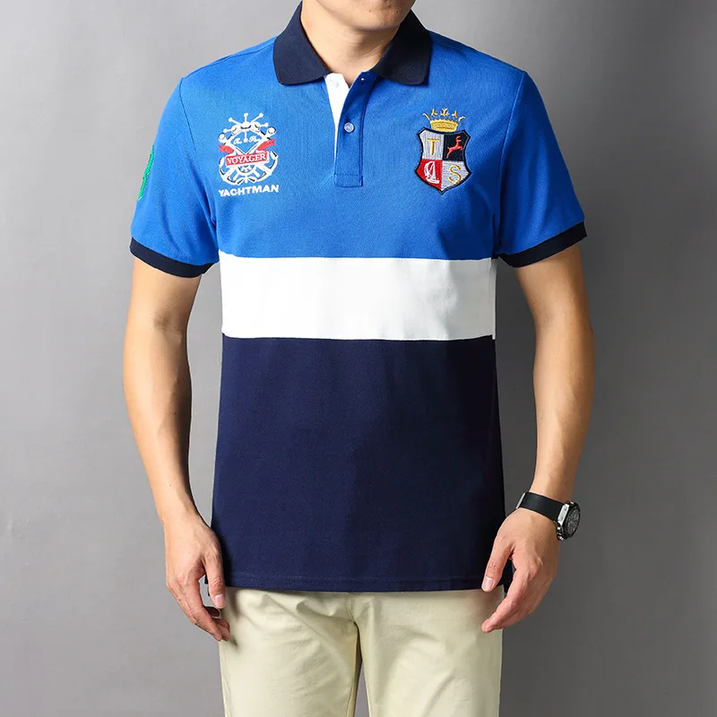 

tShort-Sleeved Polo Shirt Men's Spring and Summer Stitching Contrast Color T-Shirt Europe and America Tiktok Sports Loose Cotton
