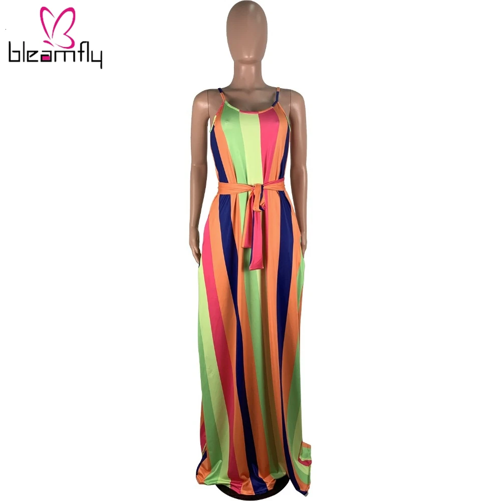 2019 женское летнее платье макси в полоску винтажное модное пляжное Длинное