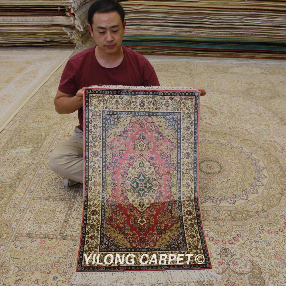 Yilong 2 'x 3' Восточный шелковый ковер ручной работы Изысканные красные