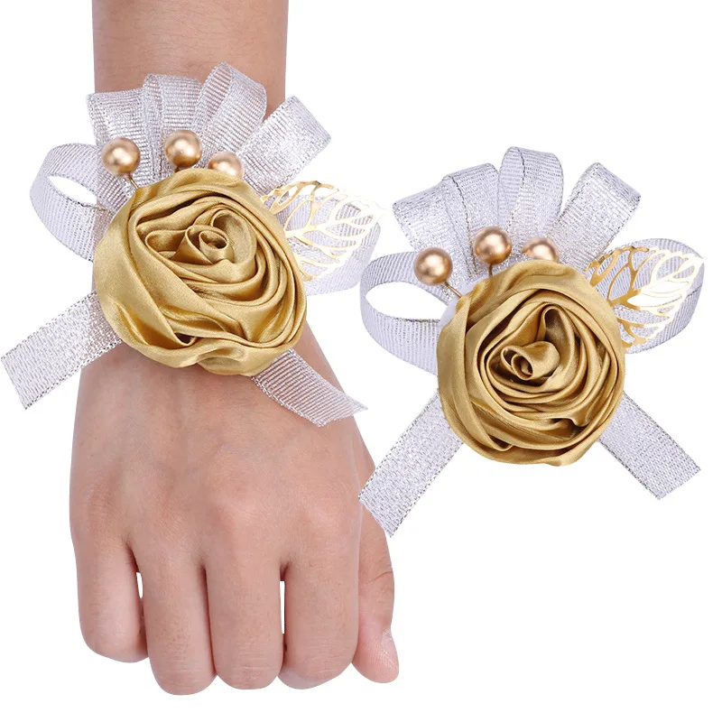 

Romantic Flower Brooch Groom Groomsmen Lapel Pin Corsage Ribbon Leaf Bridesmaid Wrist Wedding Supplies