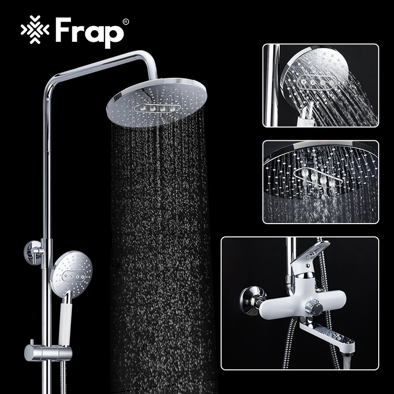 

Frap White Shower Faucet Rainfall Shower Head Hand Shower Sprayer Bathroom Shower System Set Bath Water Tap Mixer Torneira F2449