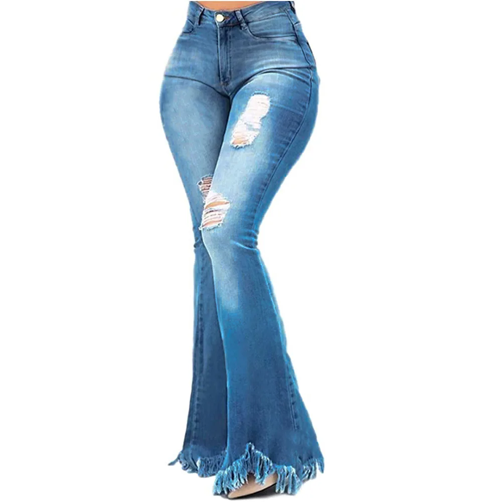 

Weigou женские джинсовые расклешенные джинсы женские рваные джинсы узкие джинсы брюки женские джинсы с широкими штанинами