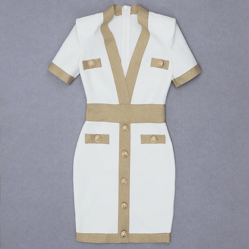 

Short Sleeve V Neck Dress 2021 New Spring New White Mini Sheath Bodycon Dress Summer Sexy Party Club Bandage Dress High Quality