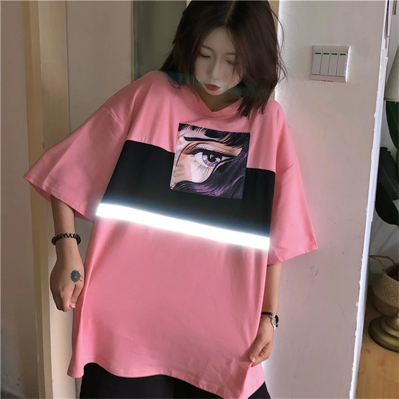 Женская свободная футболка с коротким рукавом рисунком из хлопка со