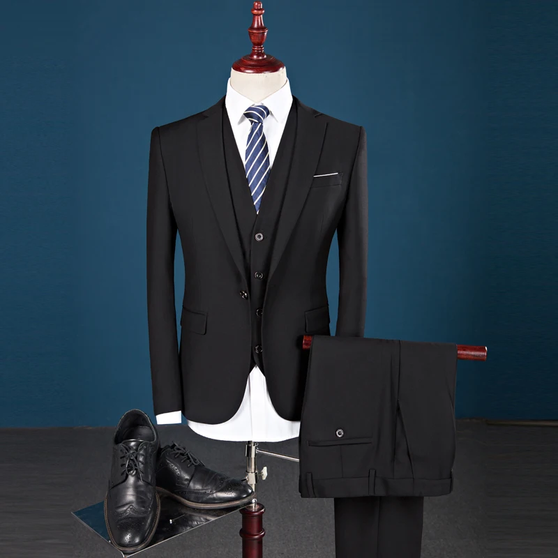 

2020 New Wedding Suit For Men Black/Blue Slim Fit Stage Costume Homme Formal Male Business Suit 3 Piece Suit With Pants SL4033