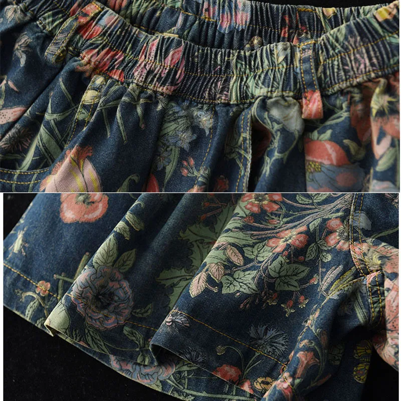 

NINI WONDERLAND 2021 Summer Print Flower Shorts Women Elastic Waist Thin Wide Leg Short Pants Lady Casual Shorts Mori Girls